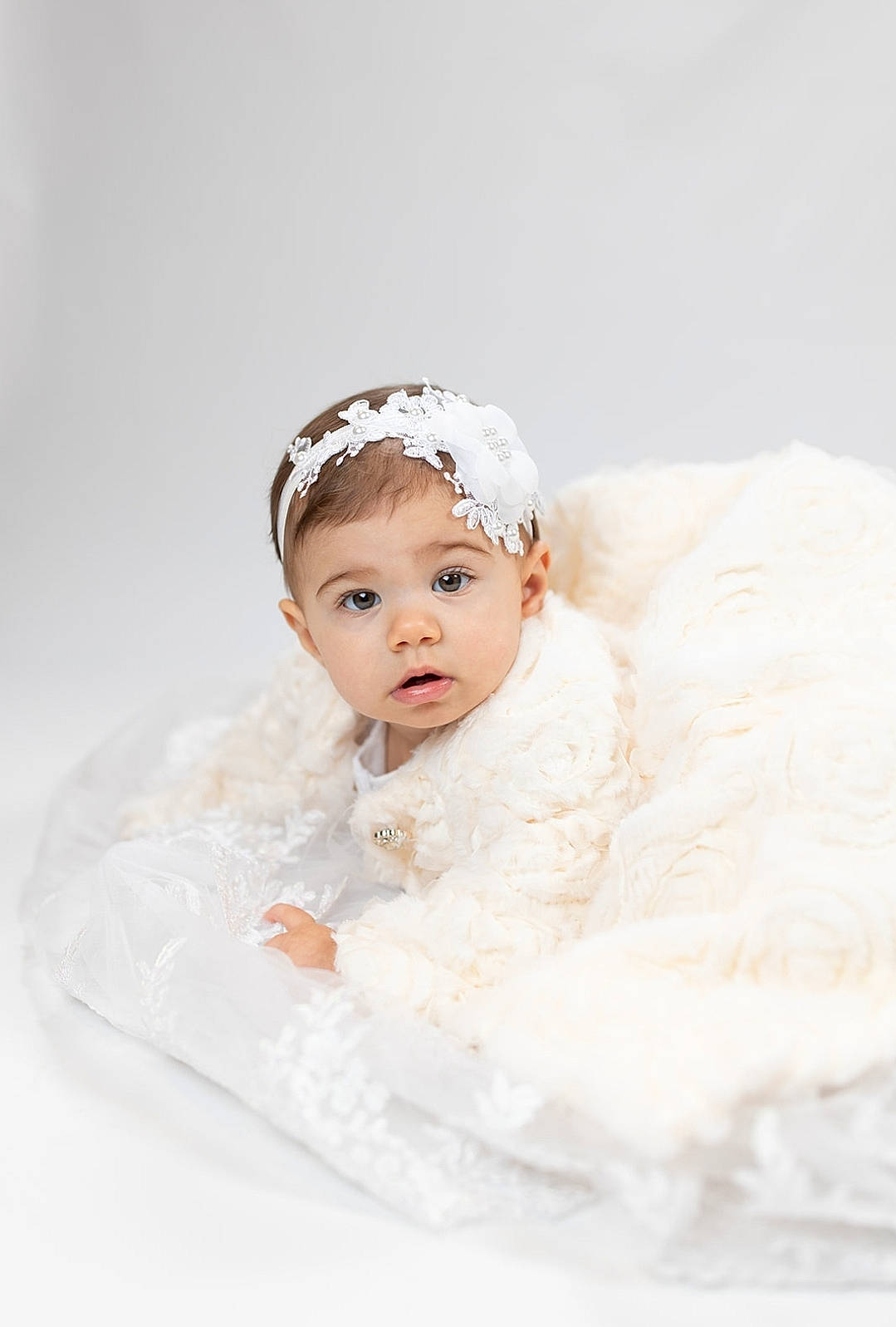 Millie joined the competition — help win amazing prizes! baby, baby_toddler_clothing, bridal_accessory, child, comfort, embellishment, eye, eyebrow, face, fashion_accessory, flash_photography, hair_accessory, happy, headband, headgear, headpiece, headwear, jewellery, linens, peach