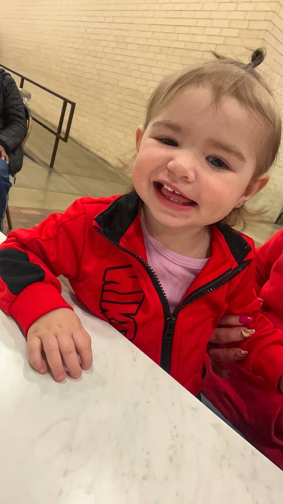 Malaun joined the competition — help win amazing prizes! backpack, carmine, chair, cheek, child, clothing, event, finger, fun, happy, joy, laugh, lip, luggage_and_bags, person, sitting, skin, sleeve, smile, table