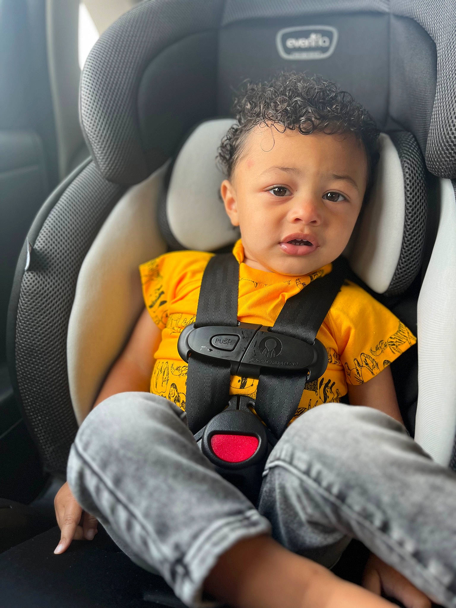 Kyree is registered to the contest to win money with this photo: auto_part, automotive_design, baby, baby_in_car_seat, car, car_seat, car_seat_cover, child, comfort, family_car, fun, head_restraint, luxury_vehicle, motor_vehicle, person, seat_belt, sitting, steering_part, steering_wheel, toddler