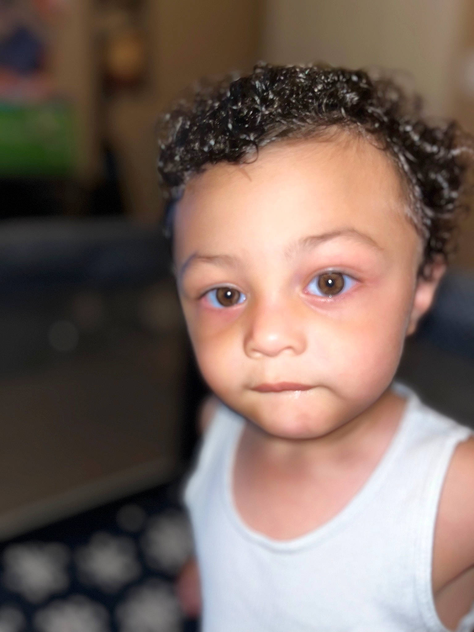 Kyree is registered to the contest to win money with this photo: baby_toddler_clothing, black_hair, cheek, child, cool, ear, eyebrow, eyelash, flash_photography, forehead, fun, hair_accessory, happy, headband, headpiece, iris, lip, nose, person, ringlet