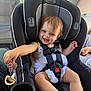 baby, car_seat, child, smiling, pacifier, interior, car, seatbelt, safety, happy, infant, clothing, cute, person, seat, toy, transportation, leisure, young_child, automobile