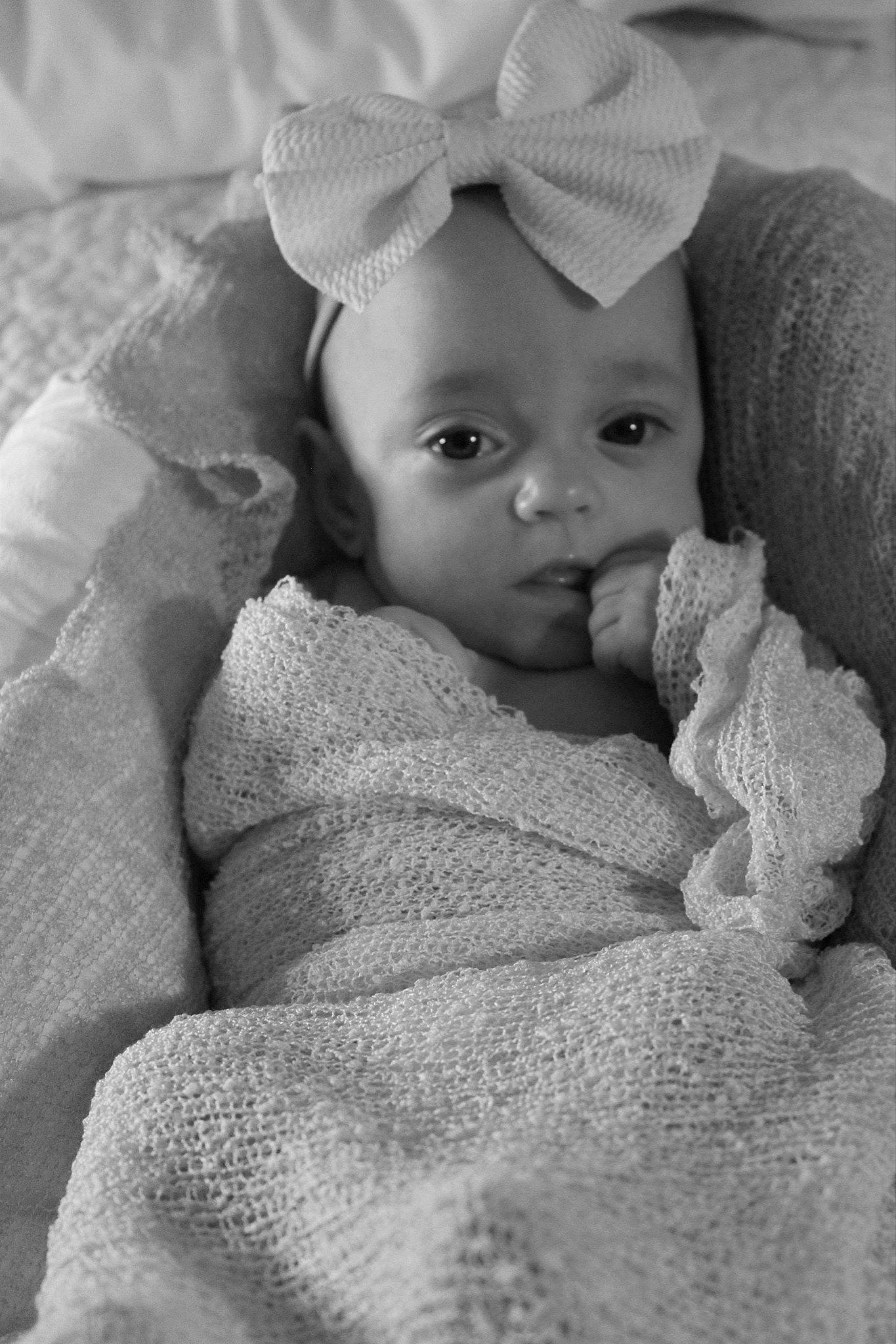 Vivian joined the competition — help win amazing prizes! baby, black_and_white, cheek, child, eye, face, head, iris, linens, lip, monochrome, monochrome_photography, nose, person, photograph, photography, portrait_photography, skin, textile, toddler