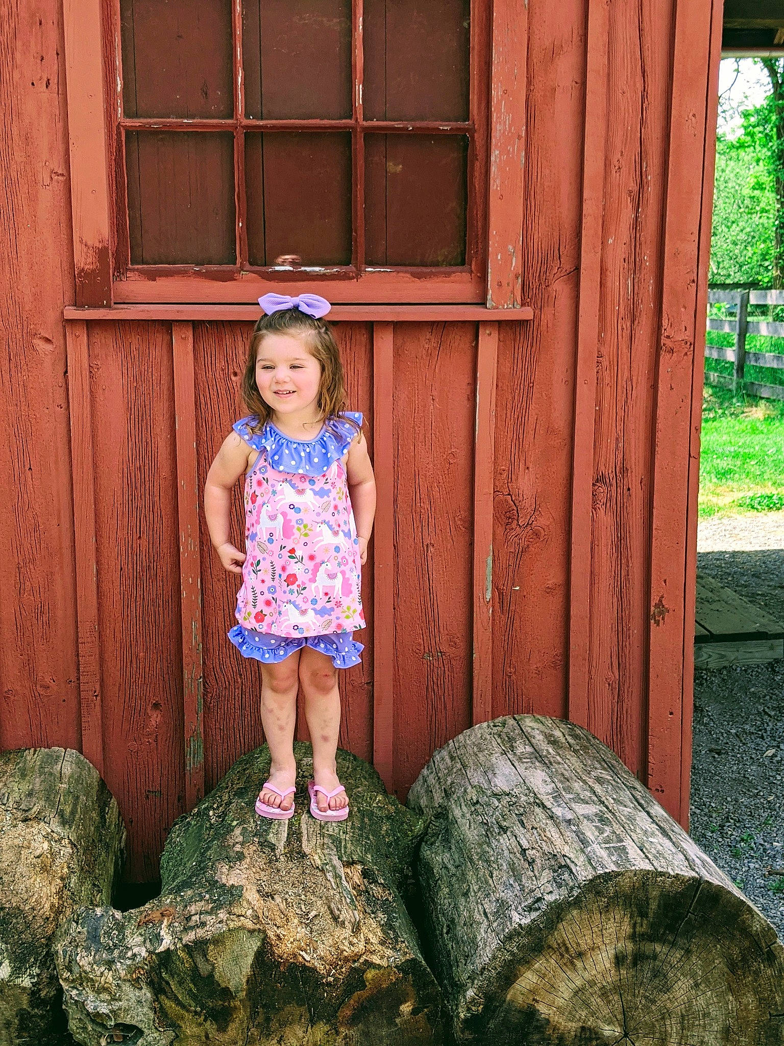 Ella is registered to the contest to win money with this photo: arm, baby_toddler_clothing, dress, fawn, fun, grass, hair, hairstyle, happy, human_body, joy, leg, leisure, magenta, people_in_nature, person, plant, standing, summer, toddler