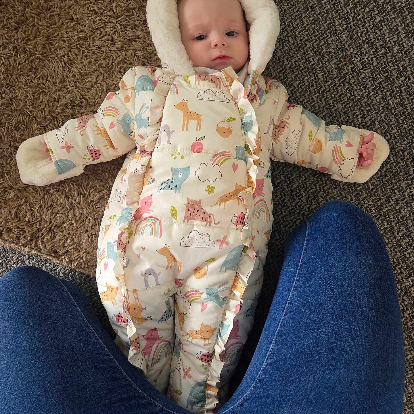 Heidi-May joined the competition — help win amazing prizes! baby, bonnet, clothing, coat, couch, face, furniture, hat, head, hood, hoodie, jacket, jeans, knitwear, pants, person, photography, portrait, sweater, sweatshirt