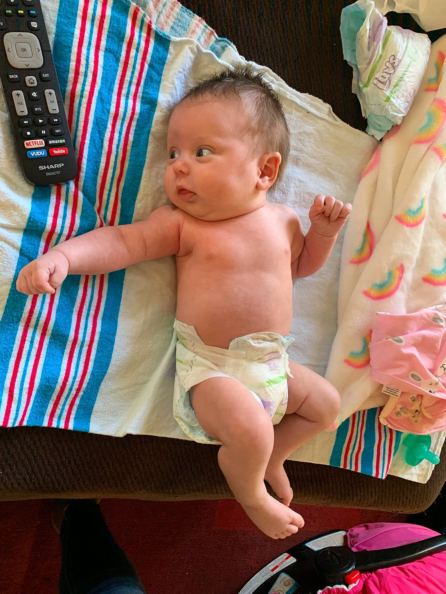 Stormy joined the competition — help win amazing prizes! baby, baby_products, baby_toddler_clothing, child, diaper, diaper_bag, leg, person, product, sitting, skin, toddler, vacation