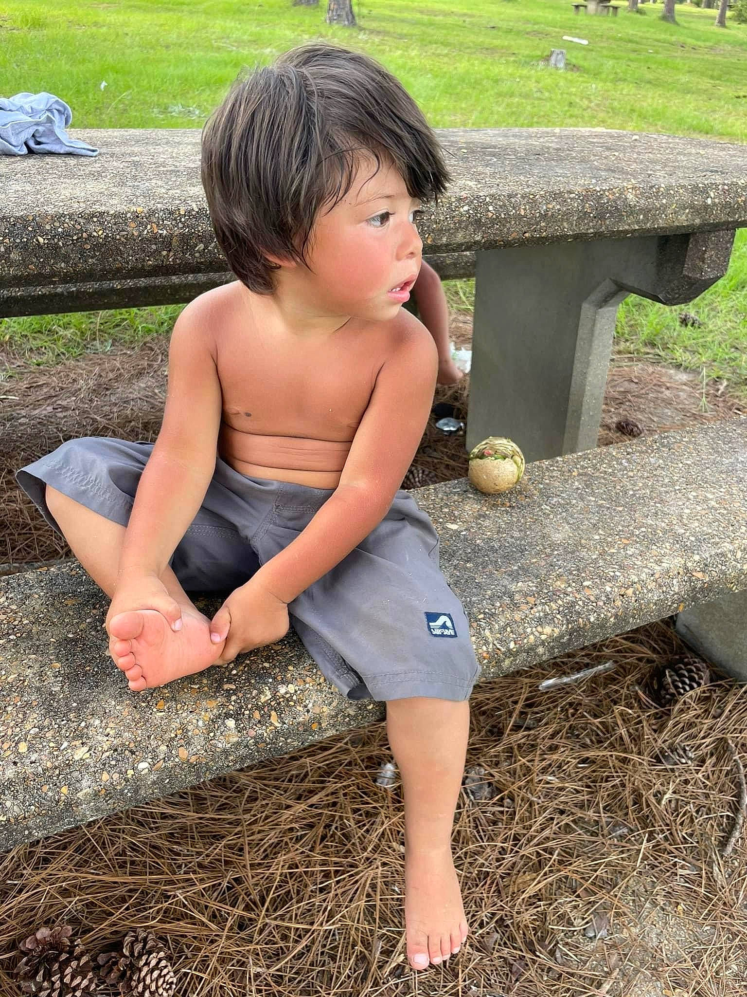 Emmanuel is registered to the contest to win money with this photo: barefoot, child, foot, fun, garden, grass, grass_family, green, happy, human_leg, landscape, leisure, people_in_nature, person, plant, sitting, soil, summer, thigh, toddler