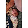 Ellie is registered to the contest to win money with this photo: baby, sleeping, infant, polka_dot, onesie, blanket, towel, arm, resting, cozy, peaceful, indoor, soft, closeup, person, child, face, comfort, cute, nap