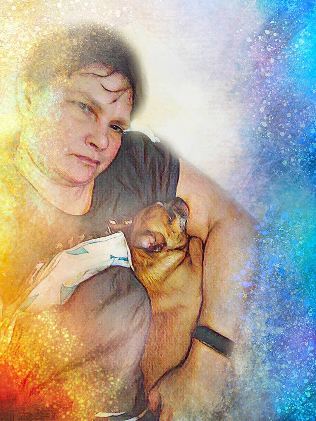 Peanut is registered to the contest to win money with this photo: art, canidae, carnivore, dog, drawing, fawn, human, illustration, love, nose, painting, person, photography, portrait, puppy_love, smile, visual_arts, watercolor_paint