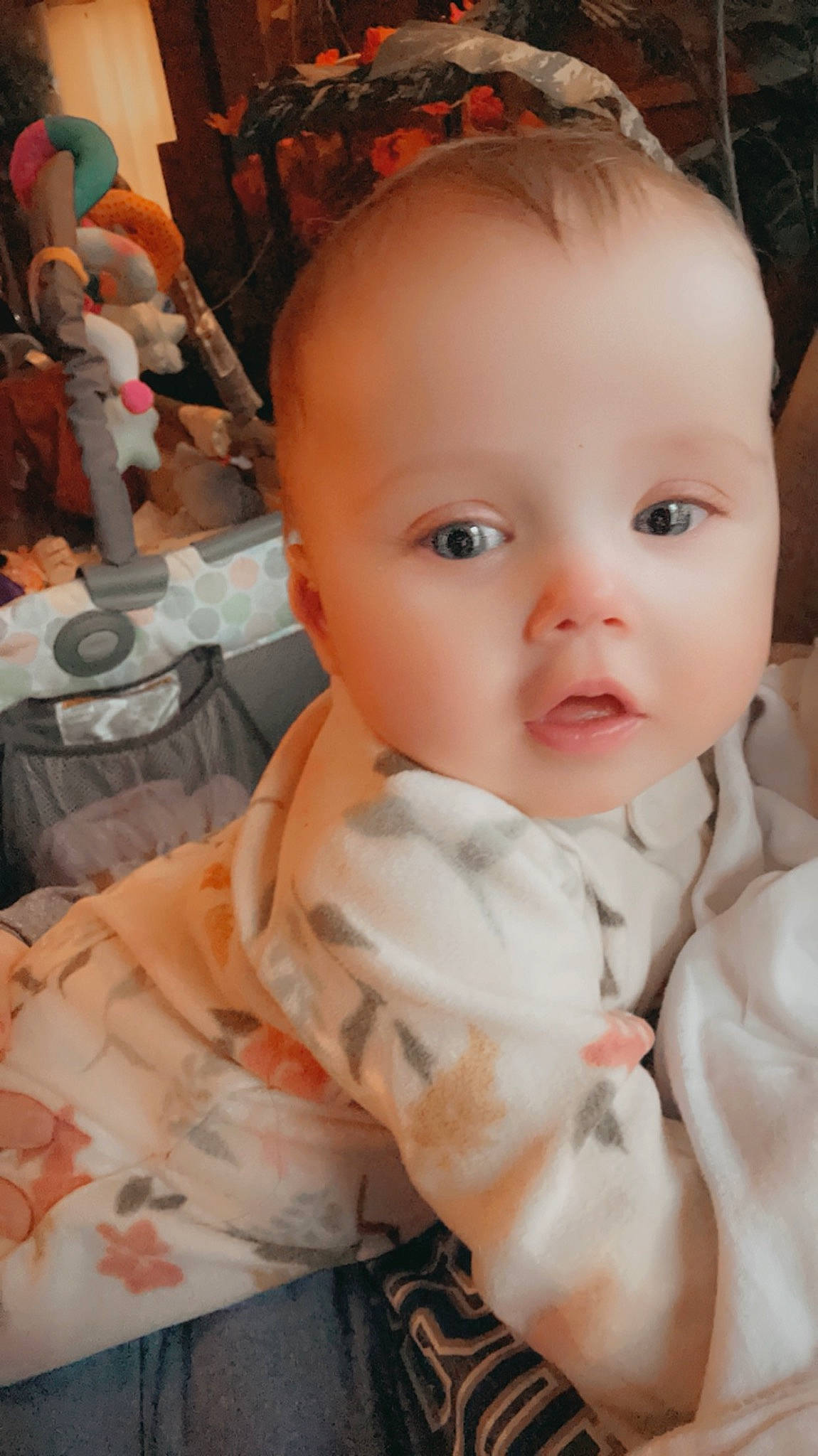 Adaline joined the competition — help win amazing prizes! baby, baby_toddler_clothing, cheek, chest, child, dress, eyebrow, eyelash, fun, happy, iris, lip, mouth, nose, peach, person, sitting, skin, toddler