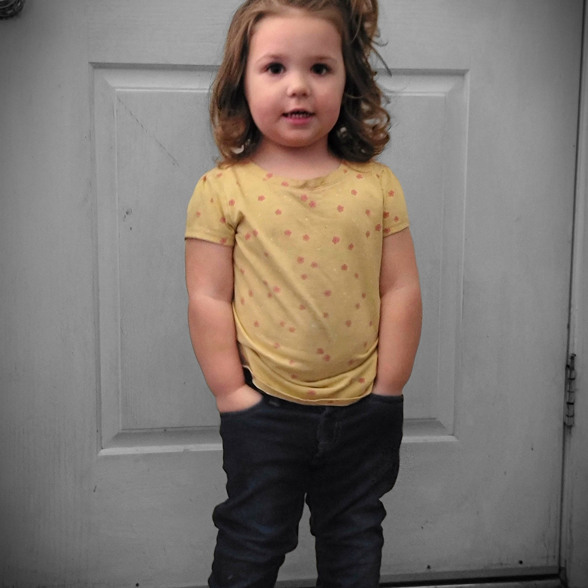 Adaline joined the competition — help win amazing prizes! baby_toddler_clothing, cheek, child, dress_shirt, elbow, fashion_design, gesture, hair, hand, happy, human_body, human_leg, knee, pattern, person, rectangle, sleeve, standing, t_shirt, toddler