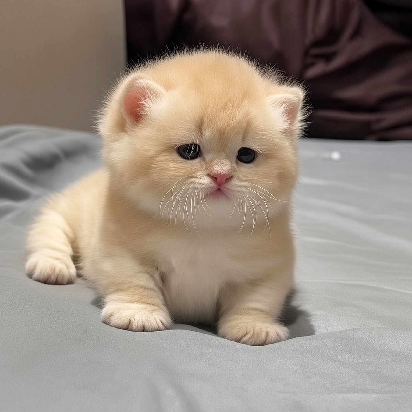 Bean joined the competition — help win amazing prizes! kitten, cat, fluffy, cream_colored, cute, pet, animal, young, small, fur, whiskers, pink_nose, lying_down, soft_surface, indoor, close_up, adorable, curious, domestic_cat, feline
