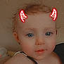 Daenerys Rhaenerya joined the competition — help win amazing prizes! toddler, child, face, curly_hair, blue_eyes, glowing_horns, devil_horns_filter, cow_print_clothing, smile, indoors, portrait, cute, baby, skin, shoulder, earrings, expression, young_child, fashion, head_and_shoulders