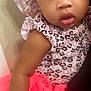 toddler, child, baby, pink, bonnet, leopard_print, tutu, clothing, cute, face, portrait, indoor, hand, curious, person, skin, expression, fashion, young, infant