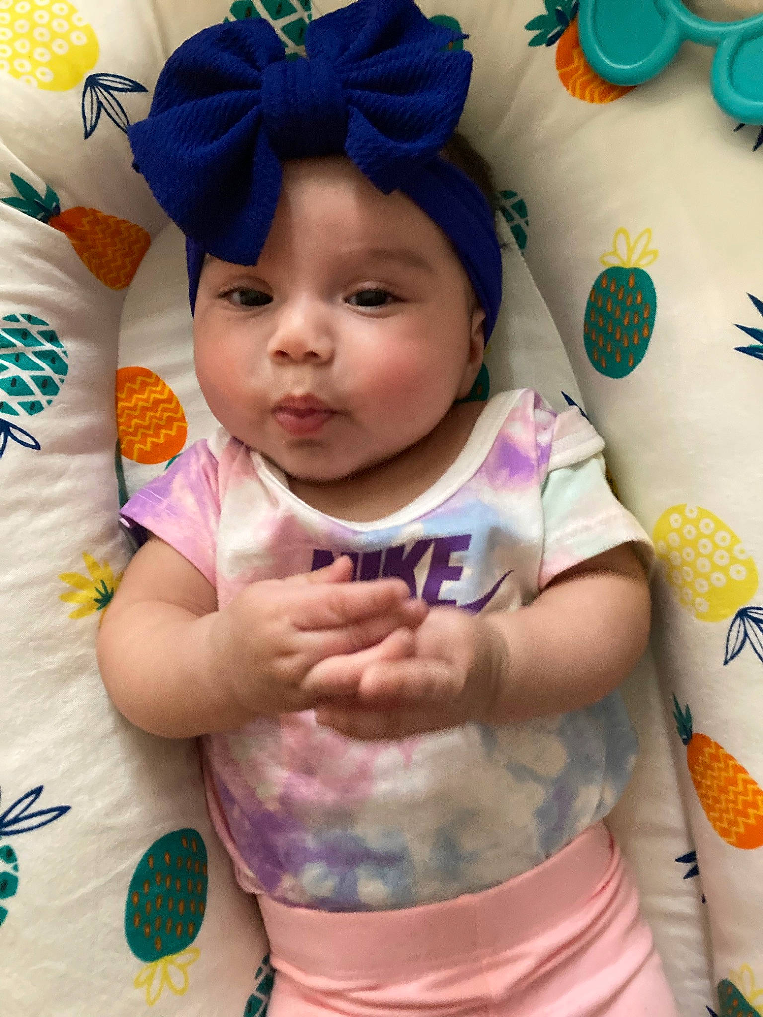 Ari joined the competition — help win amazing prizes! arm, baby, baby_toddler_clothing, blue, cap, cheek, child, facial_expression, finger, fun, hairstyle, happy, people, person, pink, product, purple, skin, sleeve, textile