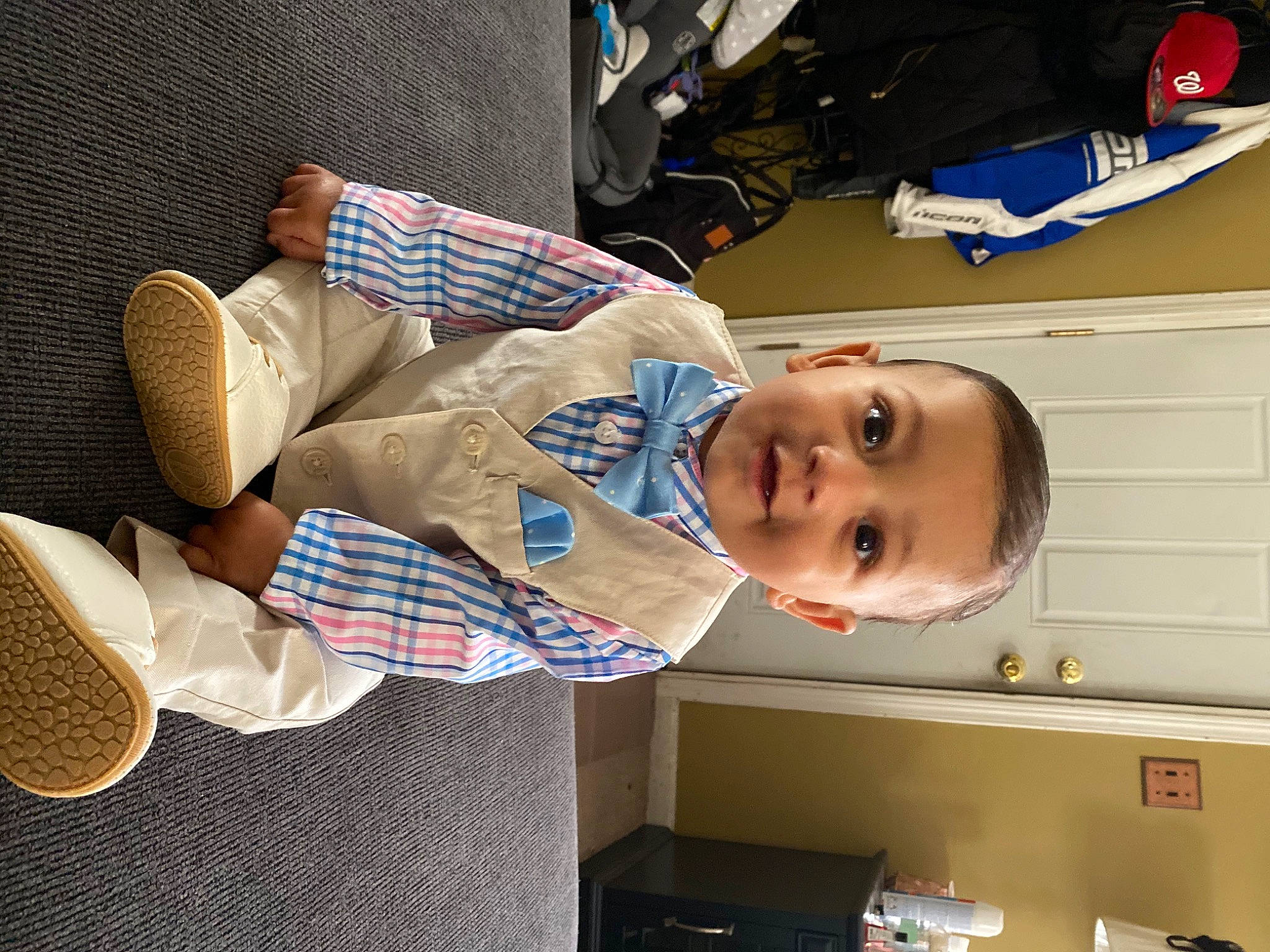 Boston is registered to the contest to win money with this photo: baby, child, ear, joy, nap, person, room, shoe, square, toddler