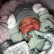 Keoni joined the competition — help win amazing prizes! newborn, baby, sleeping, blanket, mittens, beanie, pajamas, animal_print, cozy, infant, cute, face, child, soft, warm, resting, polka_dot, wrapped, bedtime, peaceful