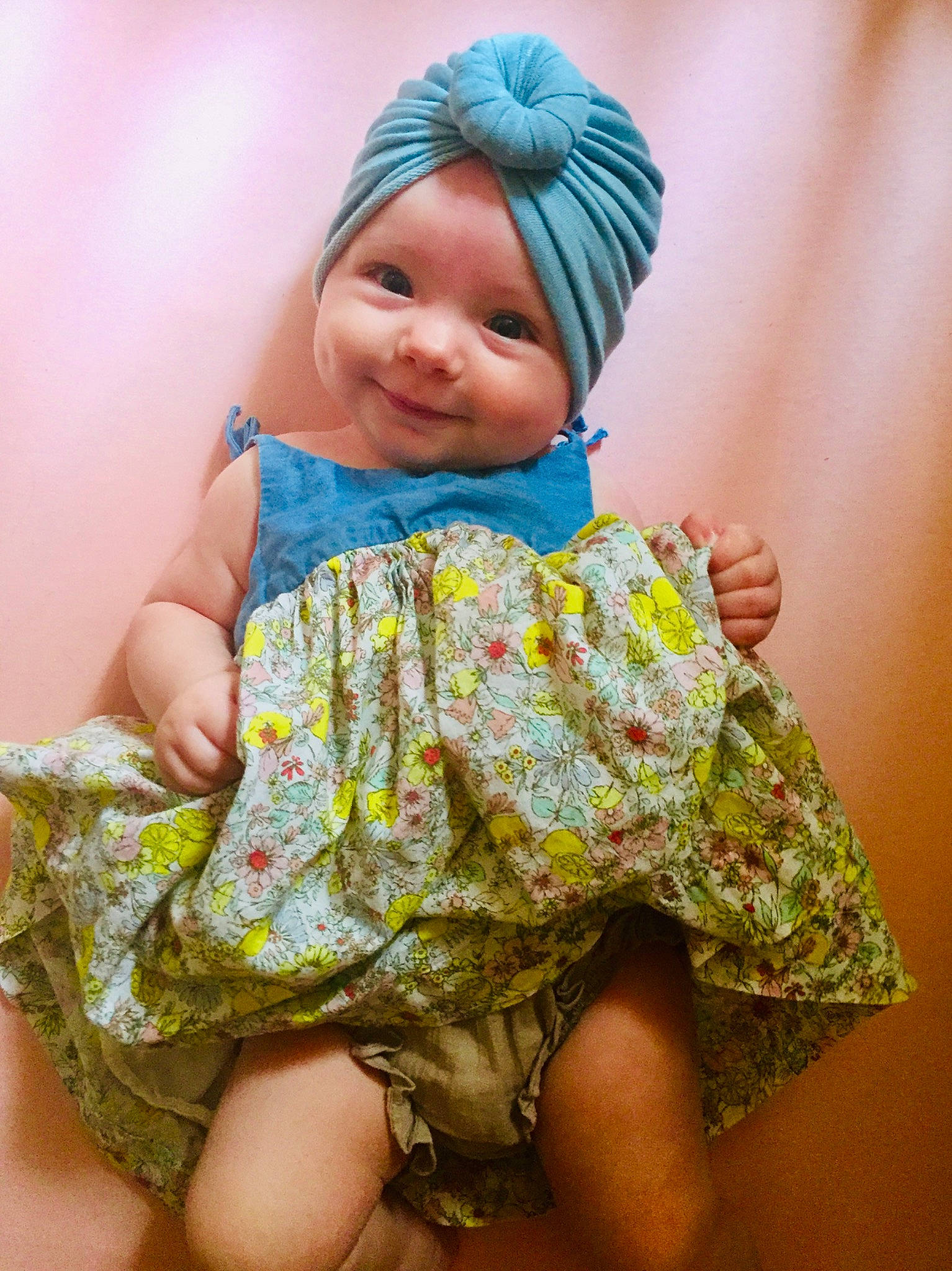 Saoirse joined the competition — help win amazing prizes! baby, baby_products, child, design, dress, hair_accessory, headgear, headwear, pattern, person, product, skin, textile, toddler, yellow