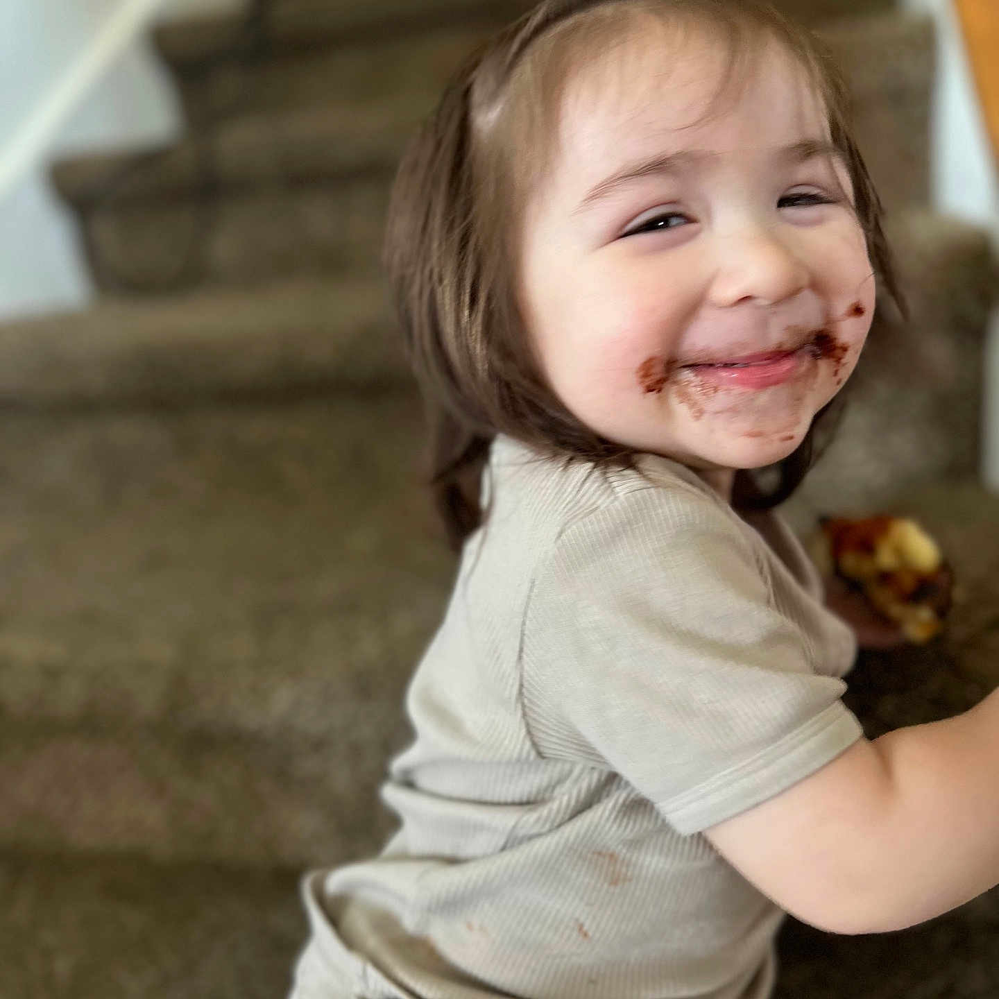 Aislynn is registered to the contest to win money with this photo: architecture, baby, babylaughing, bodypart, building, clothing, face, happy, head, house, housing, laughing, mouth, pants, person, photography, portrait, smile, staircase, teeth