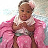 Serenity is registered to the contest to win money with this photo: baby, child, pink_blanket, headband, socks, indoor, carpet, curtains, radiator, clothing, infant, portrait, cute, smiling, seated, floor, homedecor, blanket, person, soft