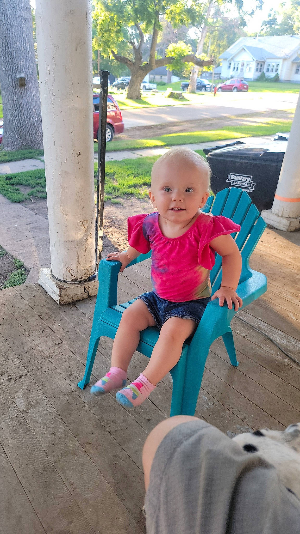 Wrenley is registered to the contest to win money with this photo: baby, baby_toddler_clothing, car, electric_blue, fun, grass, happy, joy, leg, leisure, magenta, outdoor_furniture, person, pink, plant, recreation, shorts, sitting, smile, thigh