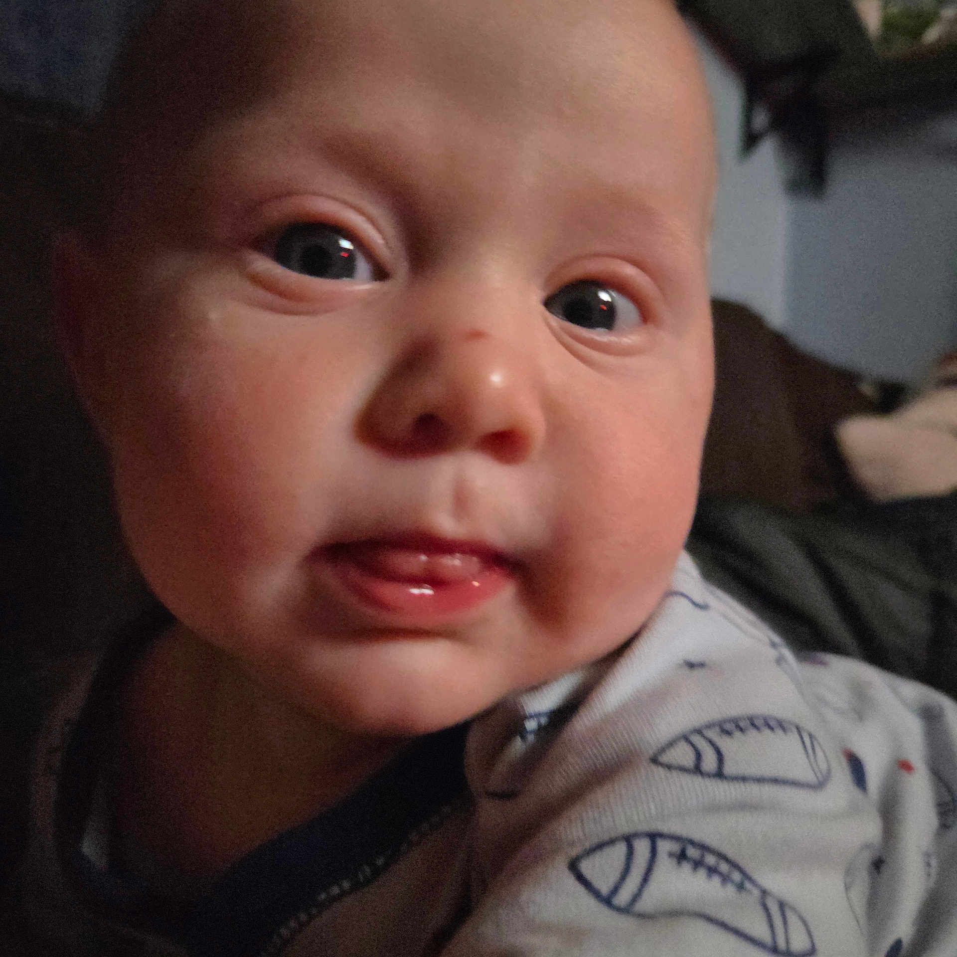 Bodie Wilson joined the competition — help win amazing prizes! baby, child, close_up, clothing, cute, expression, eyes, face, football, head, indoor, infant, pattern, person, portrait, skin, soft_light, tongue, warm, young