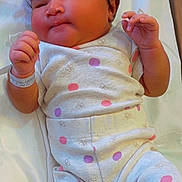 Ryleigh joined the competition — help win amazing prizes! baby, infant, pink_bow, polka_dot_clothing, blanket, sleepwear, cute, newborn, lying_down, headband, pink_booties, child, adorable, soft_lighting, hospital_band, portrait, indoors, resting, sleepy, cozy