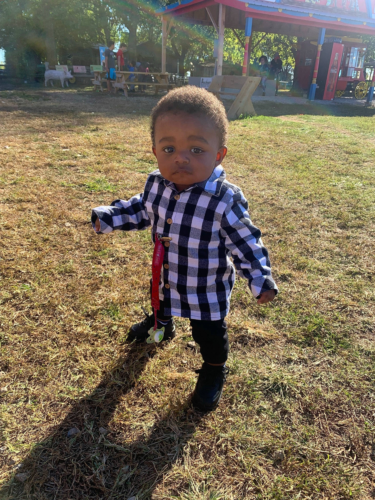 Nazir is registered to the contest to win money with this photo: city, cool, fun, grass, grass_family, grassland, happy, lawn, leaf, leisure, mountainous_landforms, people_in_nature, person, plaid, plant, recreation, sneakers, standing, tints_and_shades, toddler