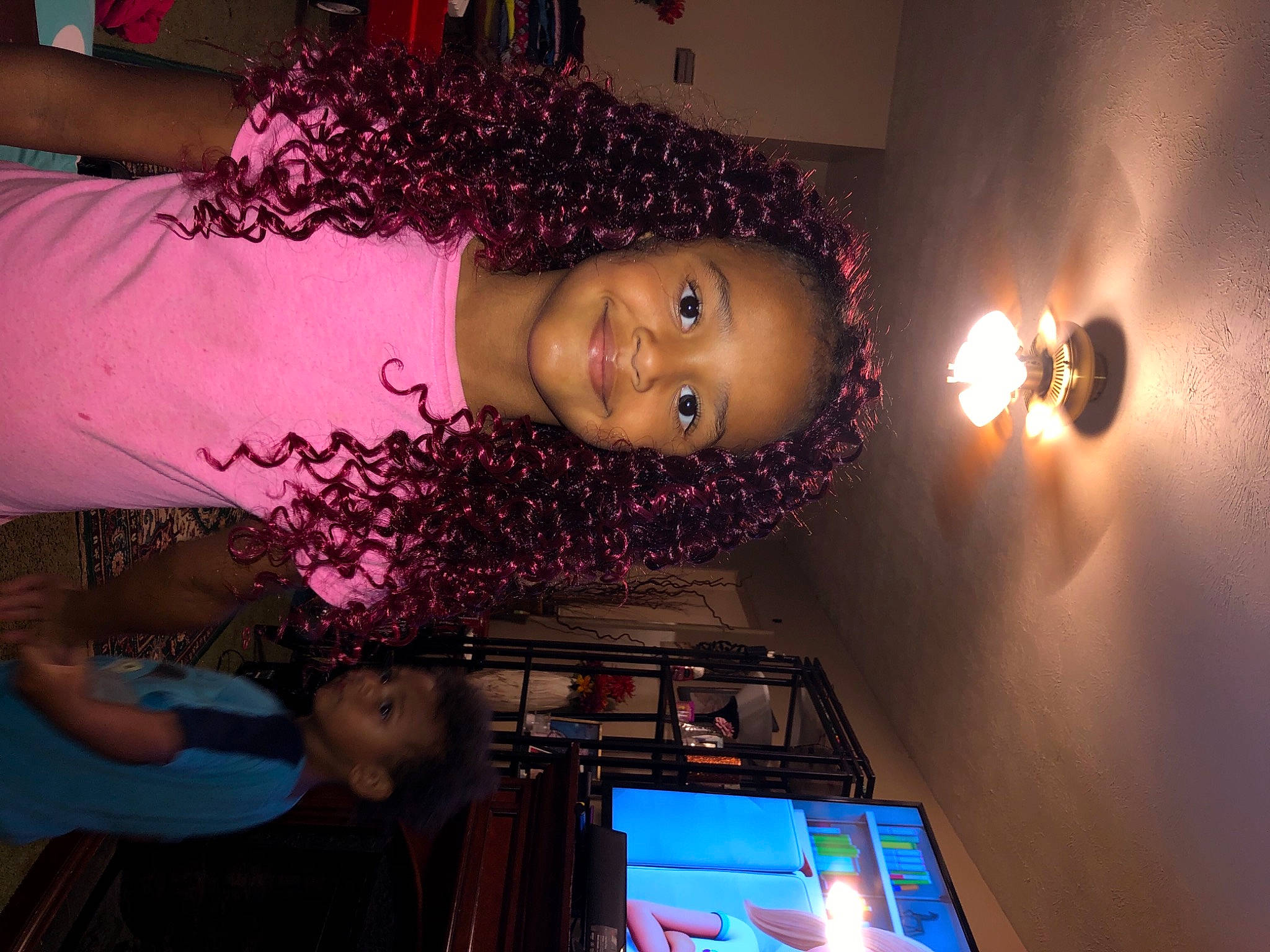 Taliyah is registered to the contest to win money with this photo: design, event, flash_photography, fun, happy, joy, lens_flare, lighting, magenta, organ, pattern, person, pink, purple, red, room, smile, snapshot, t_shirt, toddler