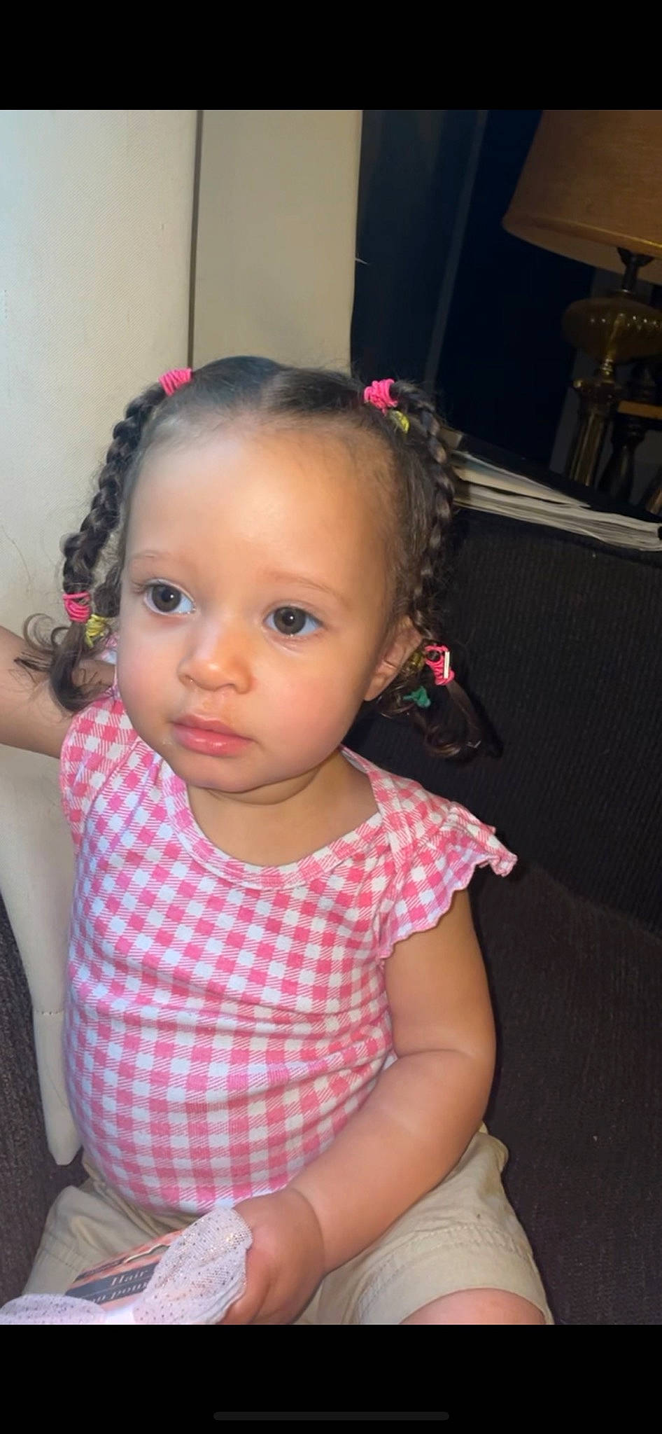 Alannah is registered to the contest to win money with this photo: baby_toddler_clothing, black_hair, cheek, child, chin, ear, eyebrow, eyelash, facial_expression, forehead, happy, head, iris, lip, long_hair, neck, nose, person, pink, skin