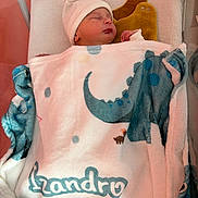 Izandro participe au concours pour gagner de l'argent avec cette photo : newborn, baby, blanket, dinosaur, hat, plush_toys, crib, sleeping, cozy, soft_texture, infant, cute, comfort, child, indoor, bed, peaceful, resting, pink_background, warm_lighting