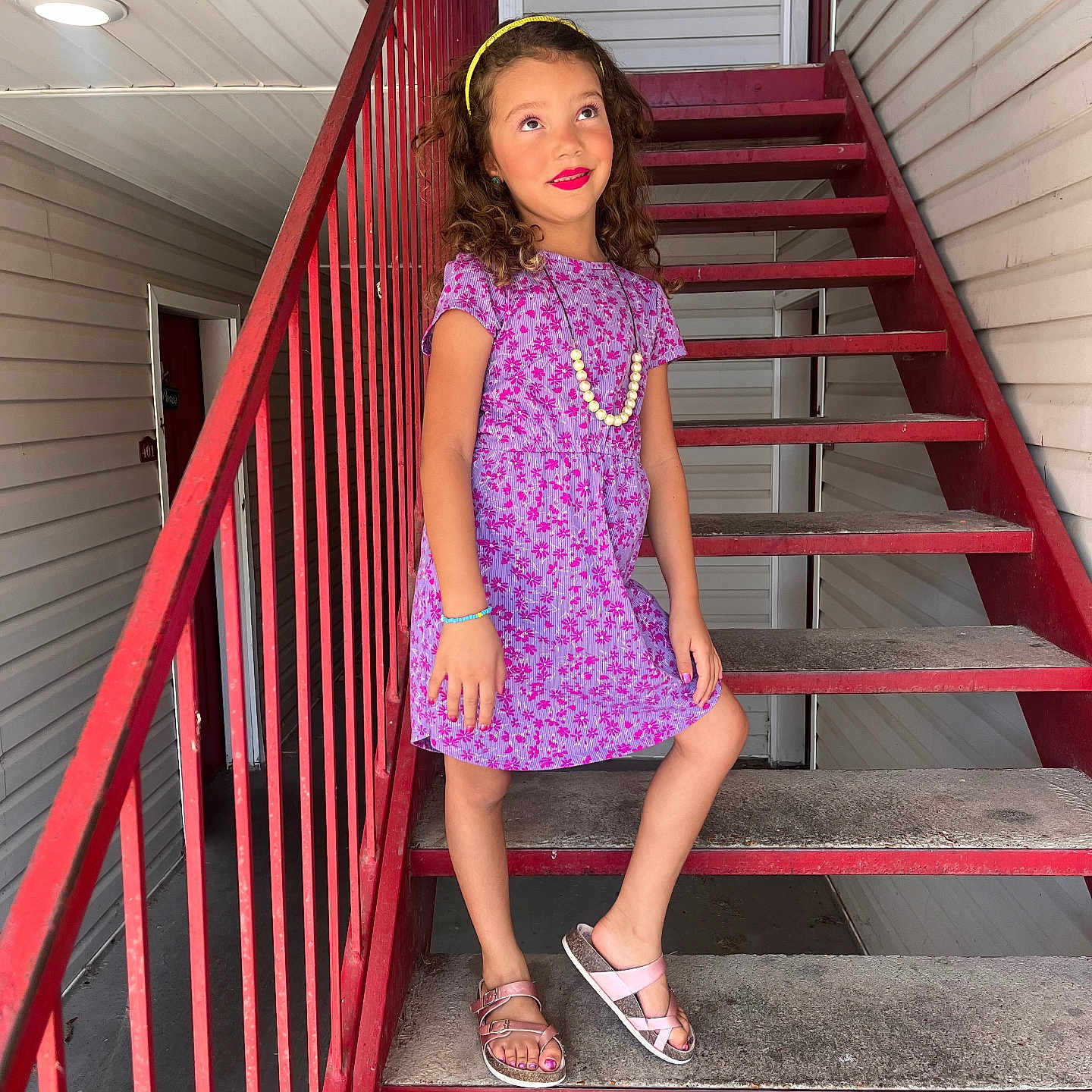 Charolette joined the competition — help win amazing prizes! accessories, architecture, bracelet, building, child, clothing, dress, eveningdress, female, footwear, formalwear, girl, handrail, house, housing, jewelry, necklace, person, sandal, staircase