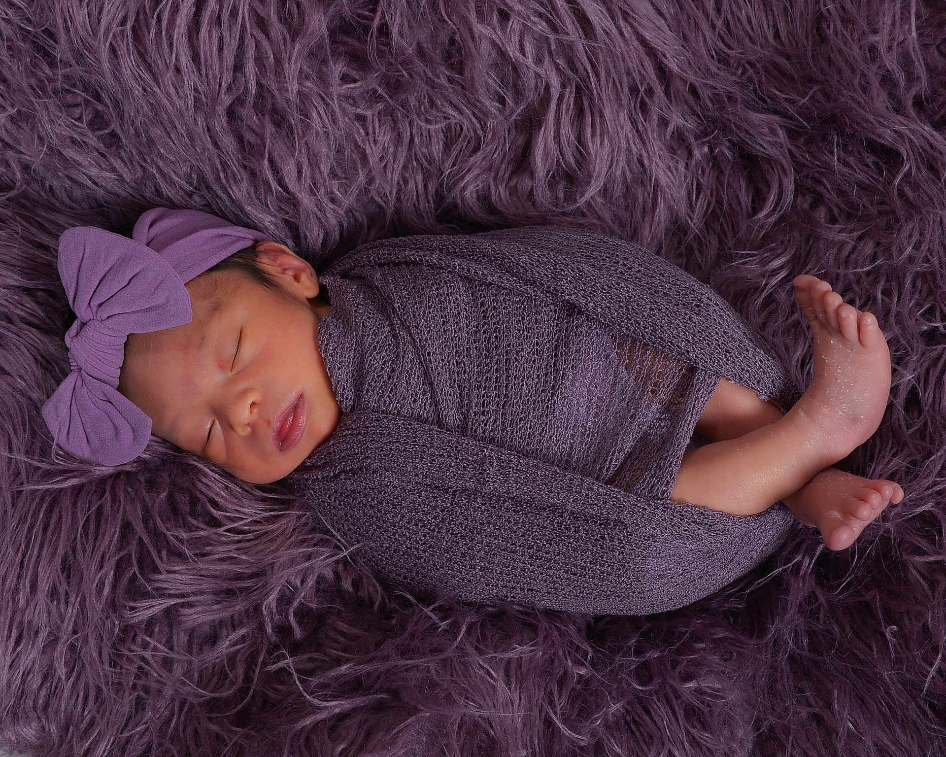 Sofia joined the competition — help win amazing prizes! newborn, baby, sleeping, purple, blanket, headband, bow, wrapped, soft, fluffy, texture, feet, peaceful, infant, portrait, cozy, cute, resting, closeup, studio
