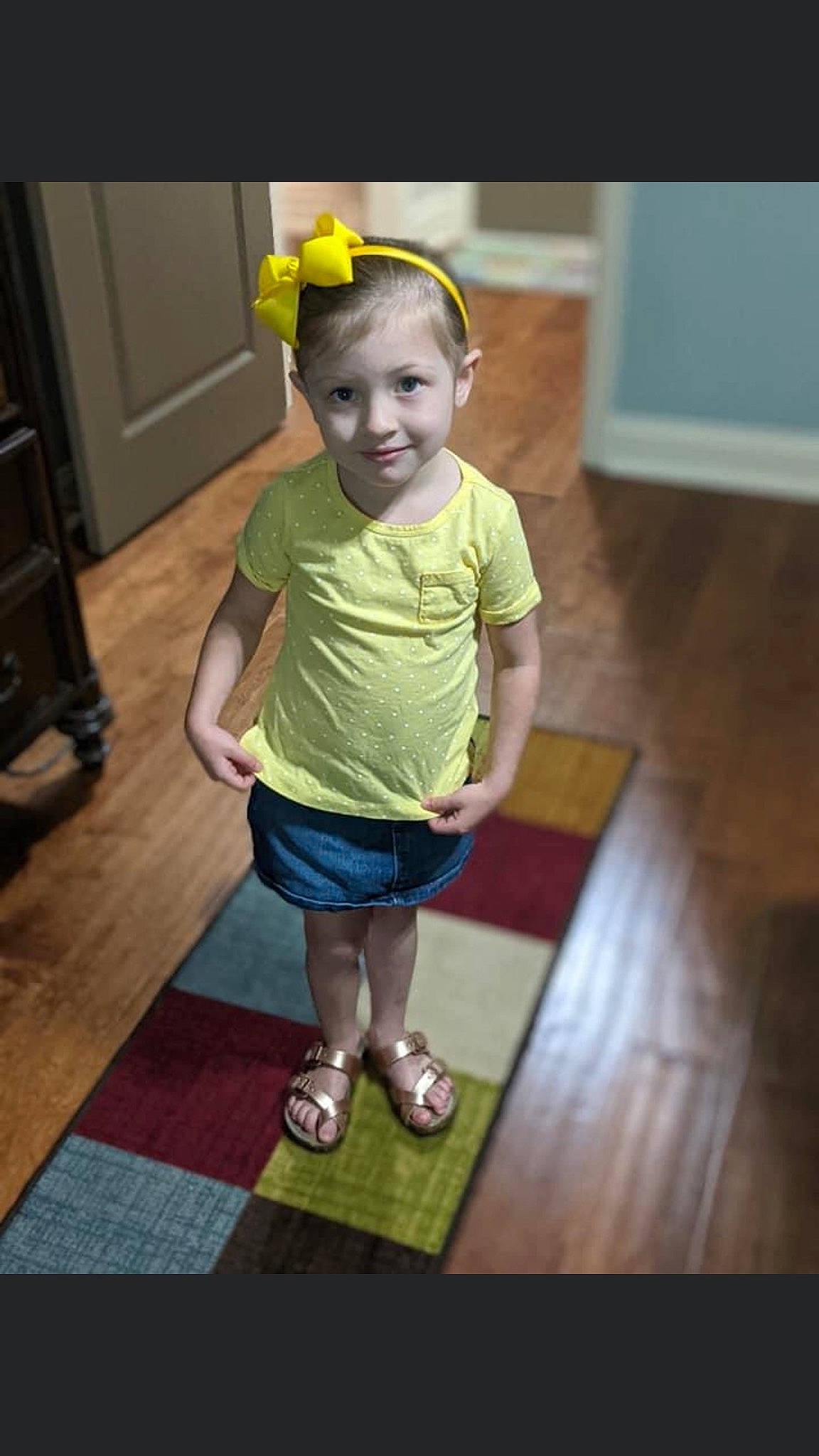 Allie joined the competition — help win amazing prizes! baby, baby_toddler_clothing, cabinetry, child, floor, flooring, fun, happy, hardwood, human_leg, joy, knee, person, room, shorts, sleeve, smile, t_shirt, toddler, wood