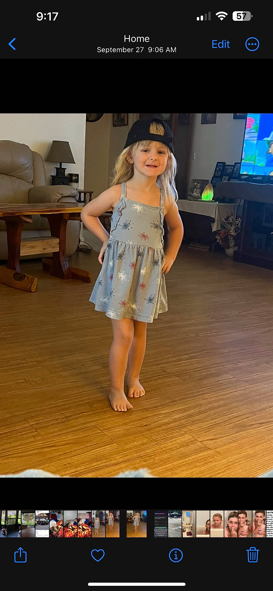 Riley joined the competition — help win amazing prizes! brown_hair, day_dress, dress, event, fashion_design, floor, flooring, foot, formal_wear, fun, hardwood, hat, headwear, human_leg, joy, leisure, one_piece_garment, person, television, thigh