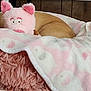 Angel is registered to the contest to win money with this photo: animal, bed, blanket, comfort, cozy, cute, dog, ears, fur, indoors, peaceful, pink, plush, relaxation, resting, sleeping, snuggle, soft, stuffed_animal, white