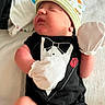 newborn, baby, infant, sleeping, onesie, tuxedo, mittens, hat, cute, soft, blanket, pattern, colorful, clothing, person, portrait, indoors, resting, peaceful, child