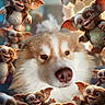 dog, fluffy, animal, mischievous, animated_creatures, big_ears, big_eyes, cute, fantasy, whimsical, playful, group, portrait, fur, closeup, smiling_creatures, fantastical, companion, cute_animals, happy