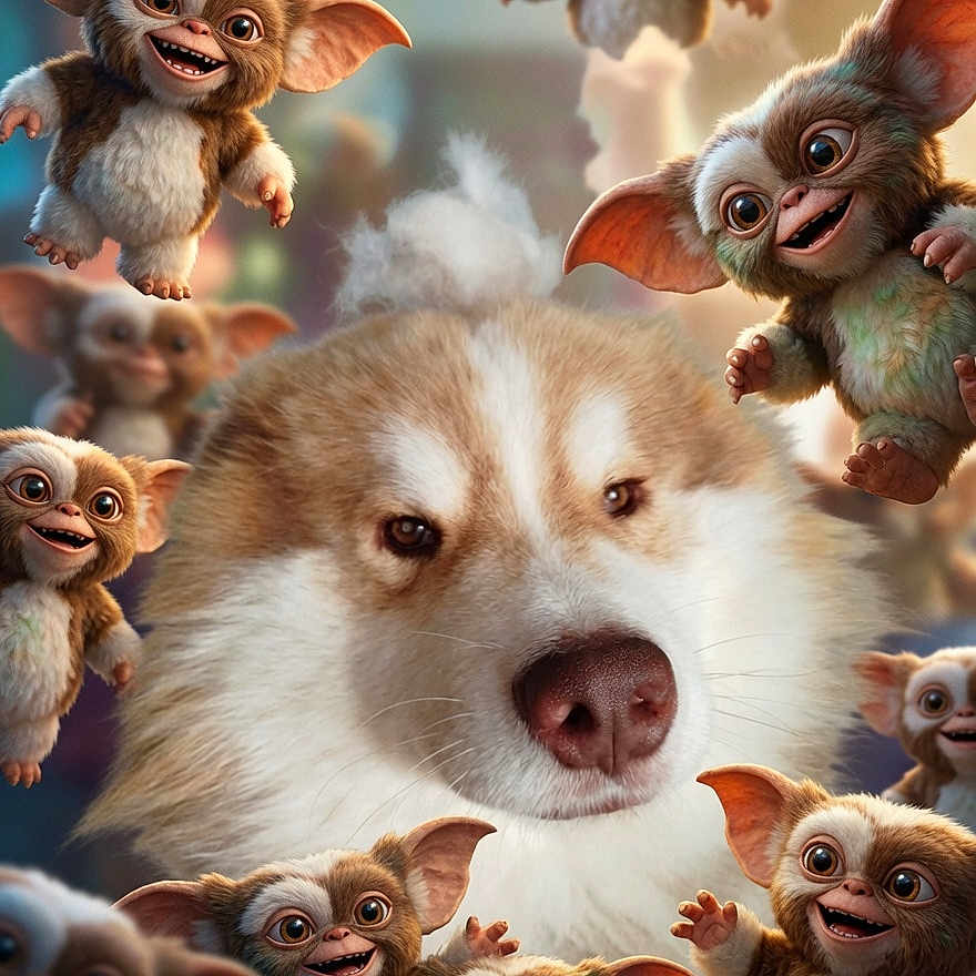 Saïko De La Forêt participe au concours pour gagner de l'argent avec cette photo : dog, fluffy, animal, mischievous, animated_creatures, big_ears, big_eyes, cute, fantasy, whimsical, playful, group, portrait, fur, closeup, smiling_creatures, fantastical, companion, cute_animals, happy