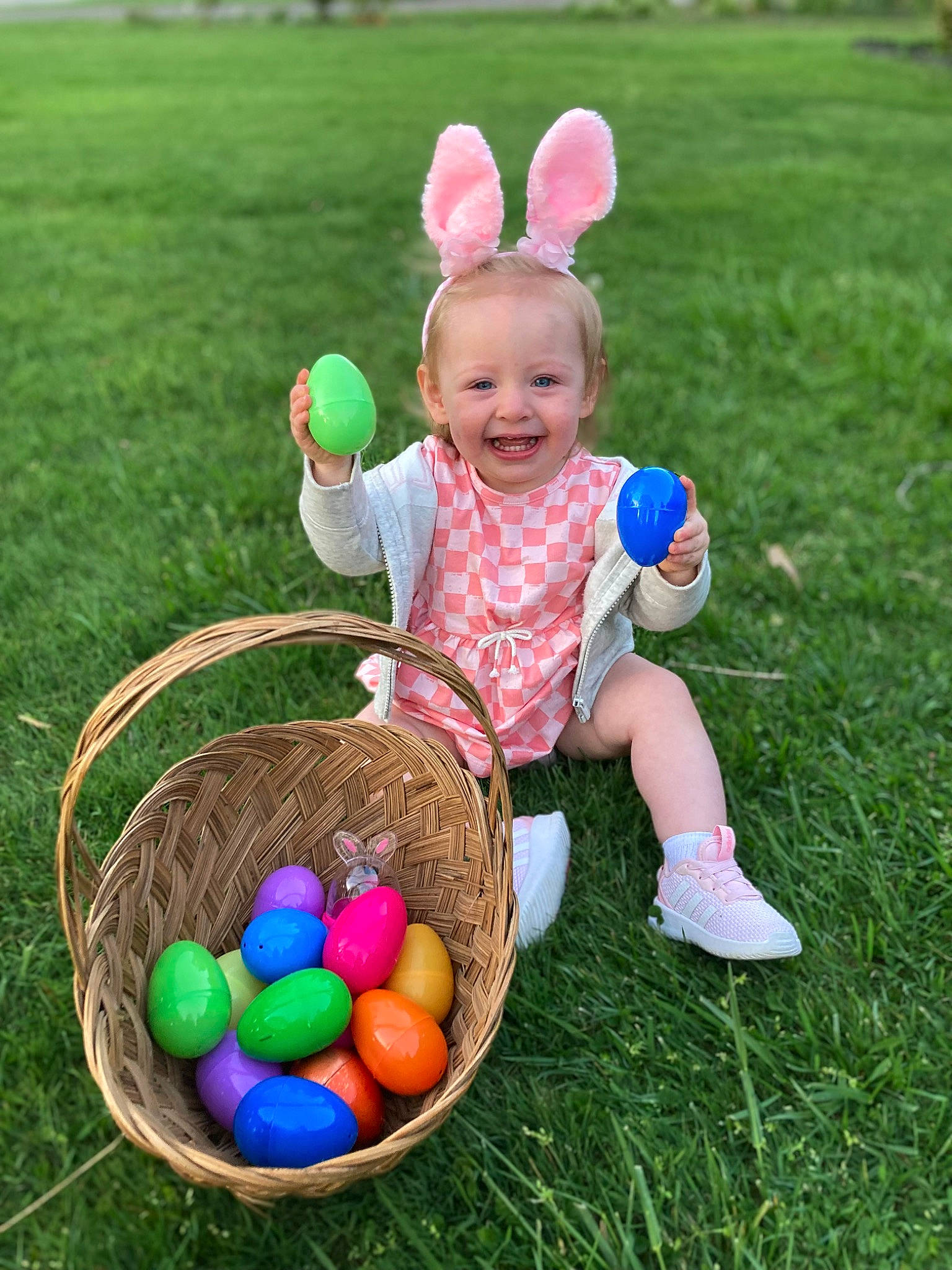 Kinslee joined the competition — help win amazing prizes! baby, baby_toddler_clothing, ball, basket, child, easter, easter_egg, fun, grass, green, happy, hat, joy, leisure, nature, people_in_nature, person, playing_with_kids, recreation, smile