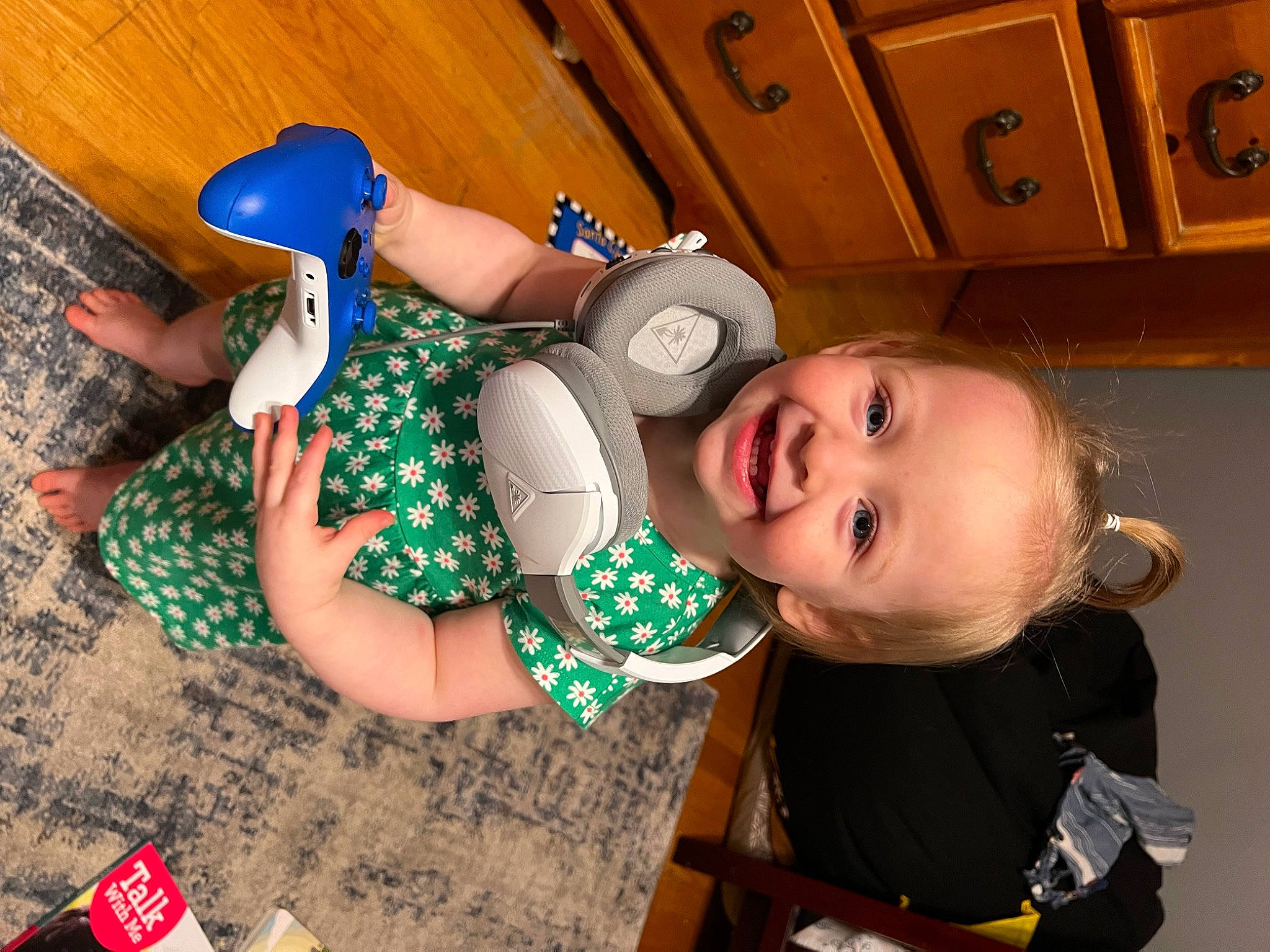 Kinslee joined the competition — help win amazing prizes! baby, baby_products, baby_toddler_clothing, baby_toys, cheek, child, facial_expression, fun, happy, human_leg, joy, leisure, mouth, pattern, person, play, room, skin, smile, thigh