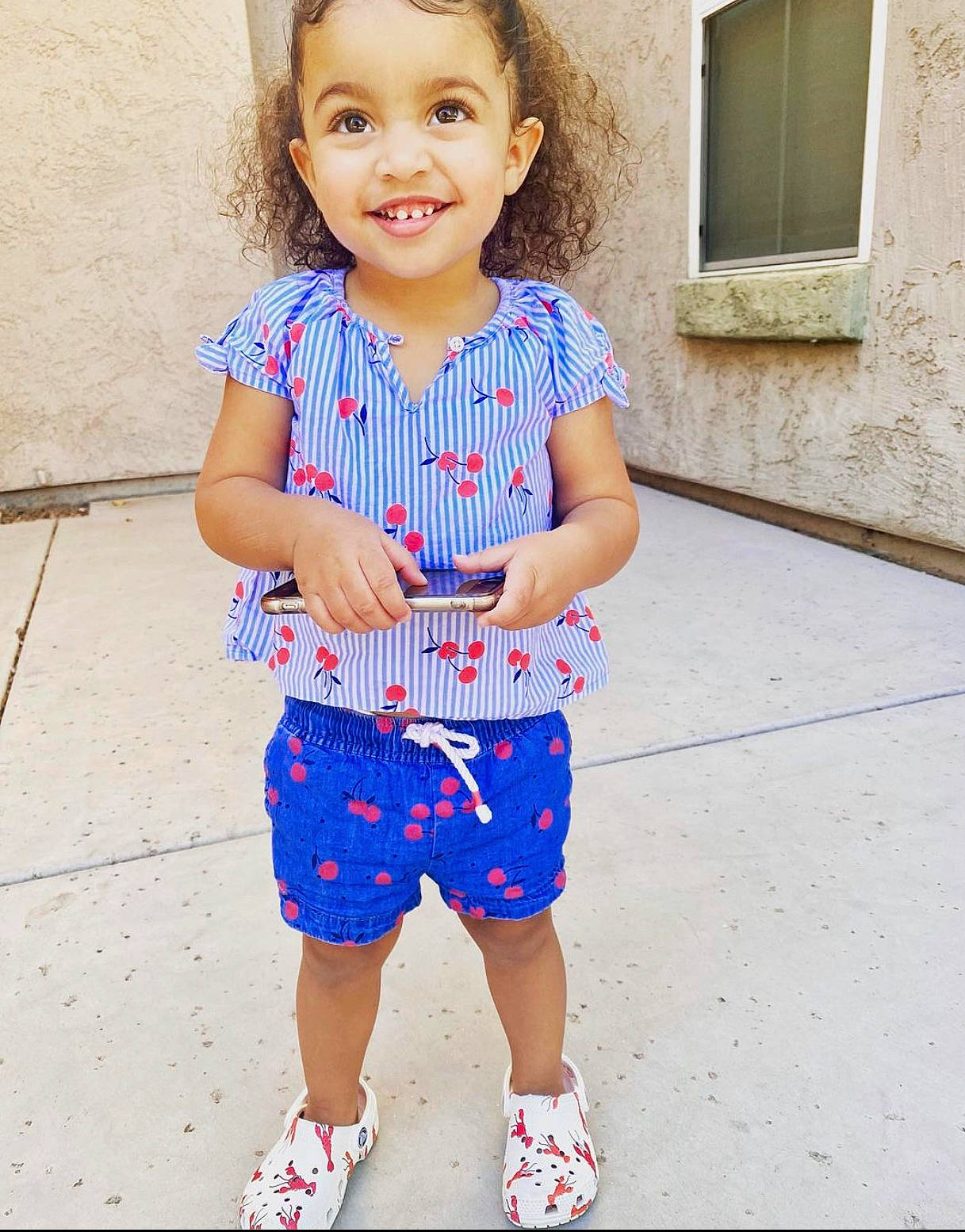 Rhy joined the competition — help win amazing prizes! baby_toddler_clothing, blue, clothing, eye, hair, happy, head, joy, neck, people, person, pink, red, sleeve, smile, standing, street_fashion, t_shirt, toddler, waist