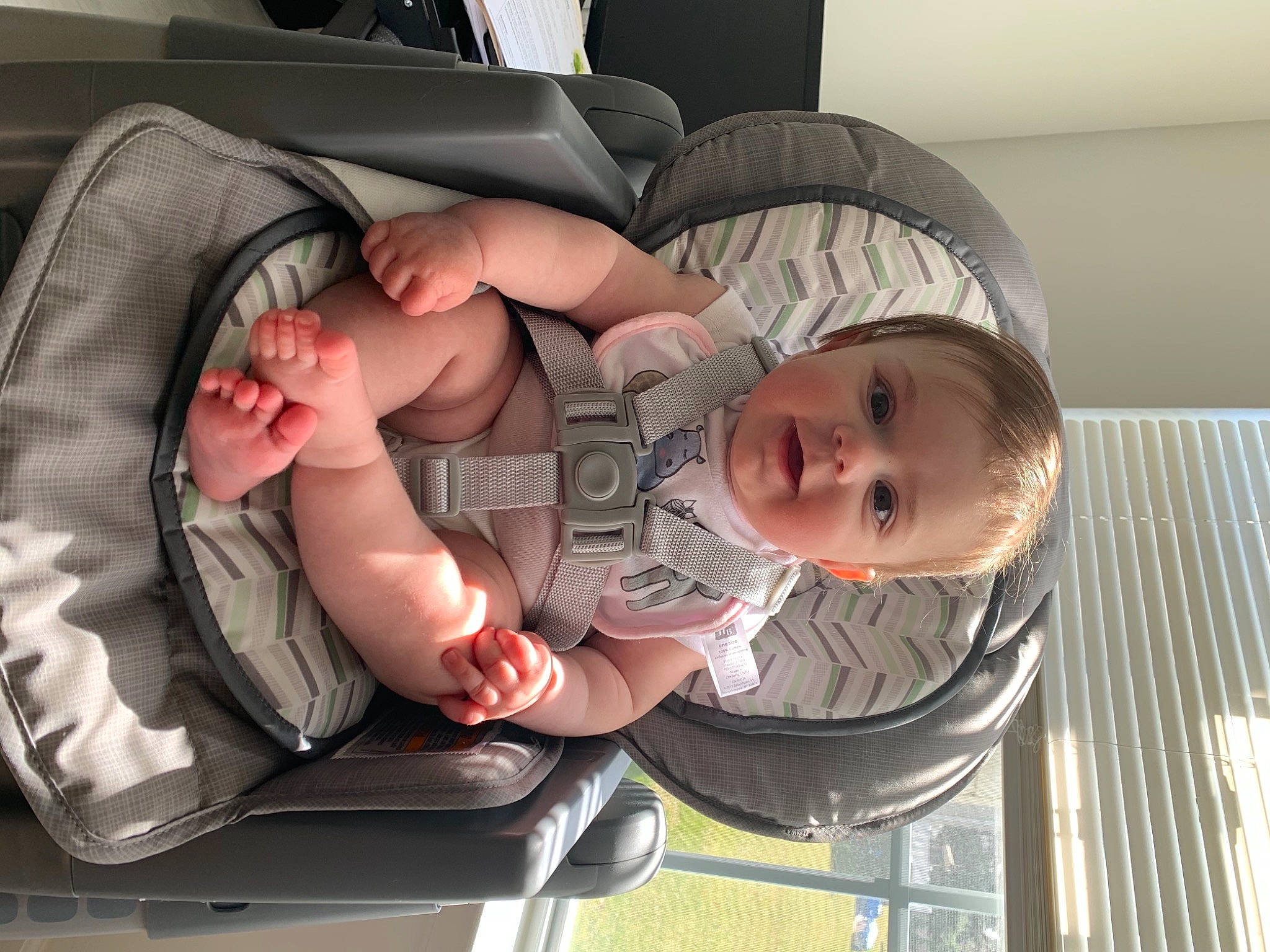 Gabrielle joined the competition — help win amazing prizes! auto_part, automotive_exterior, baby, baby_carriage, baby_products, baby_toddler_clothing, bag, car_seat, child, comfort, hand, hat, luggage_and_bags, person, service, sitting, smile, toddler, vehicle, vehicle_door