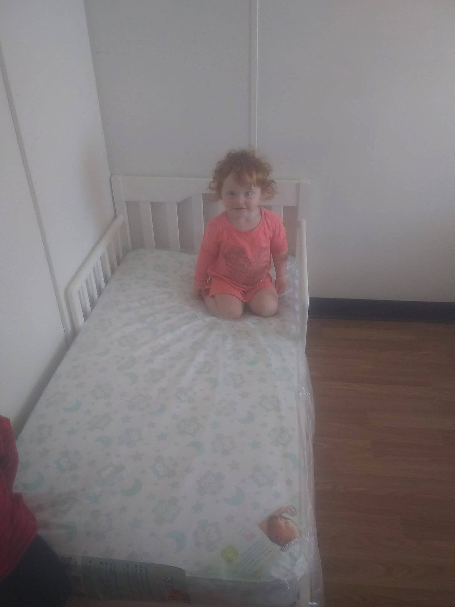 Kristina is registered to the contest to win money with this photo: baby, baby_products, bed, bed_sheet, bedding, child, floor, flooring, furniture, infant_bed, linens, mattress, person, product, room, skin, toddler