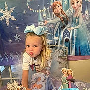 Presleigh is registered to the contest to win money with this photo: anna, birthday, bow, cake_topper, cartoon_characters, celebration, child, decorations, elsa, festive, frozen, girl, happy, indoor, number_three, party, pose, pouting, table, tutu