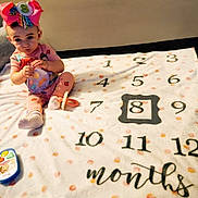 Luna'Rae joined the competition — help win amazing prizes! baby, blanket, child, childhood, colorful, cute, headwear, indoor, infant, milestone_blanket, months, numbers, onesie, pink_bow, play, portrait, sitting, smile, soft_lighting, toy