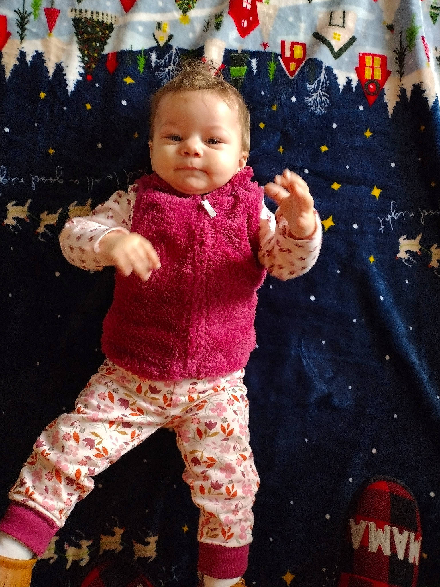 Arielle joined the competition — help win amazing prizes! arm, baby_toddler_clothing, beauty, child, christmas_tree, fun, gesture, hand, happy, outerwear, pattern, person, pink, product, red, sleeve, smile, standing, textile, toddler