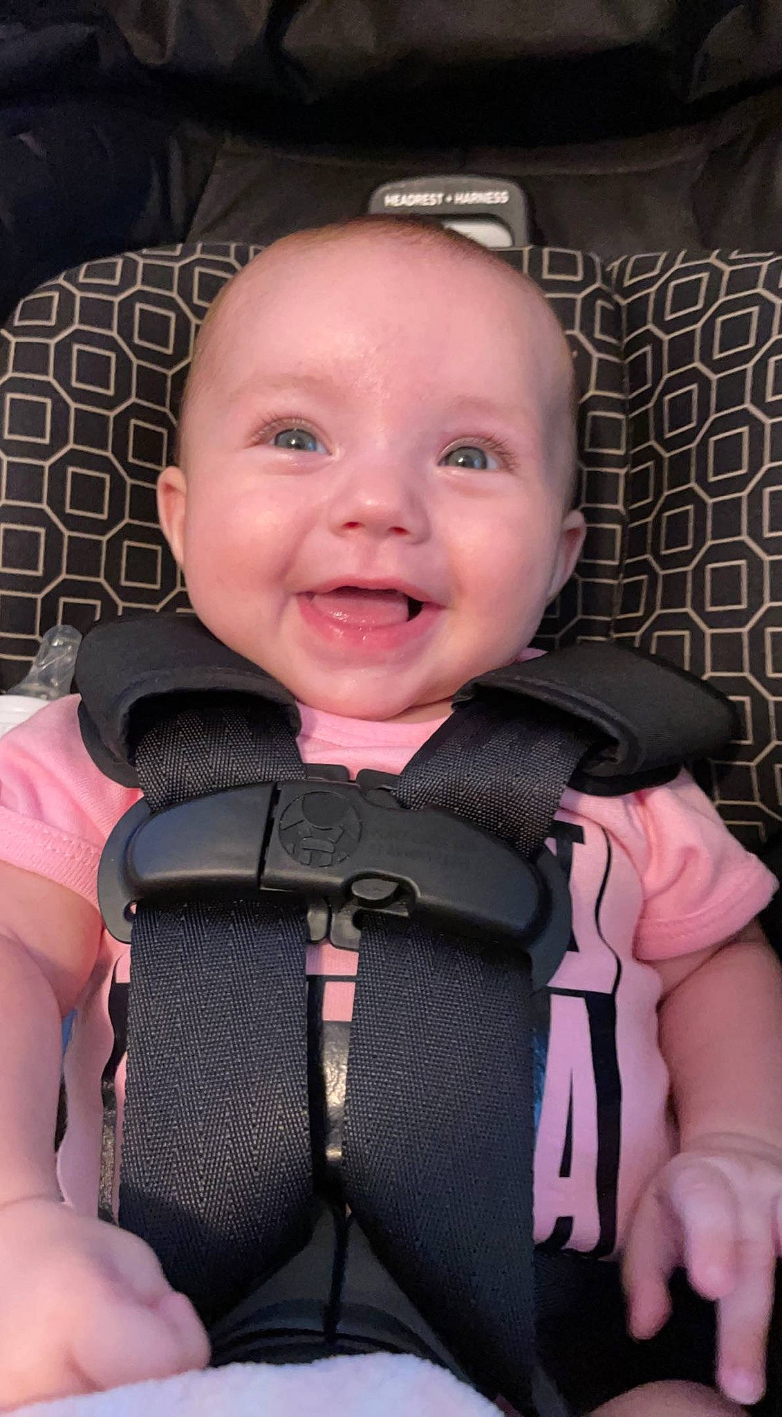Paisley joined the competition — help win amazing prizes! auto_part, baby, baby_carriage, baby_products, baby_toddler_clothing, car_seat, cheek, child, comfort, eye, fun, happy, iris, joy, person, personal_protective_equipment, pink, seat_belt, sitting, skin