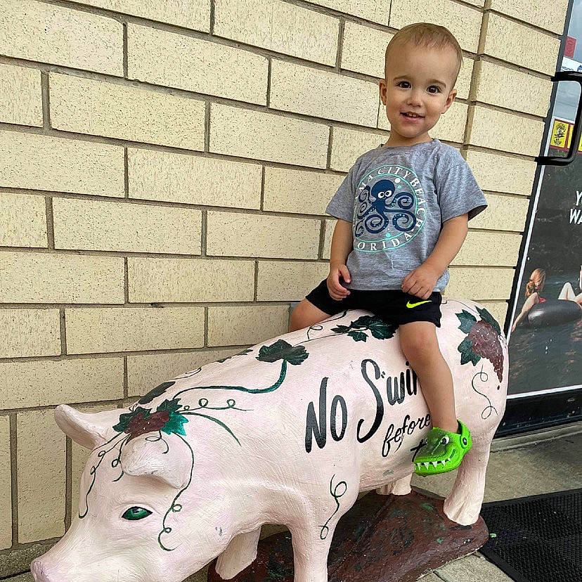 Jermaine joined the competition — help win amazing prizes! art, bovine, child, dairy_cow, eye, grass, hair, happy, head, human_leg, joy, livestock, person, sculpture, shorts, sleeve, smile, snout, statue, t_shirt