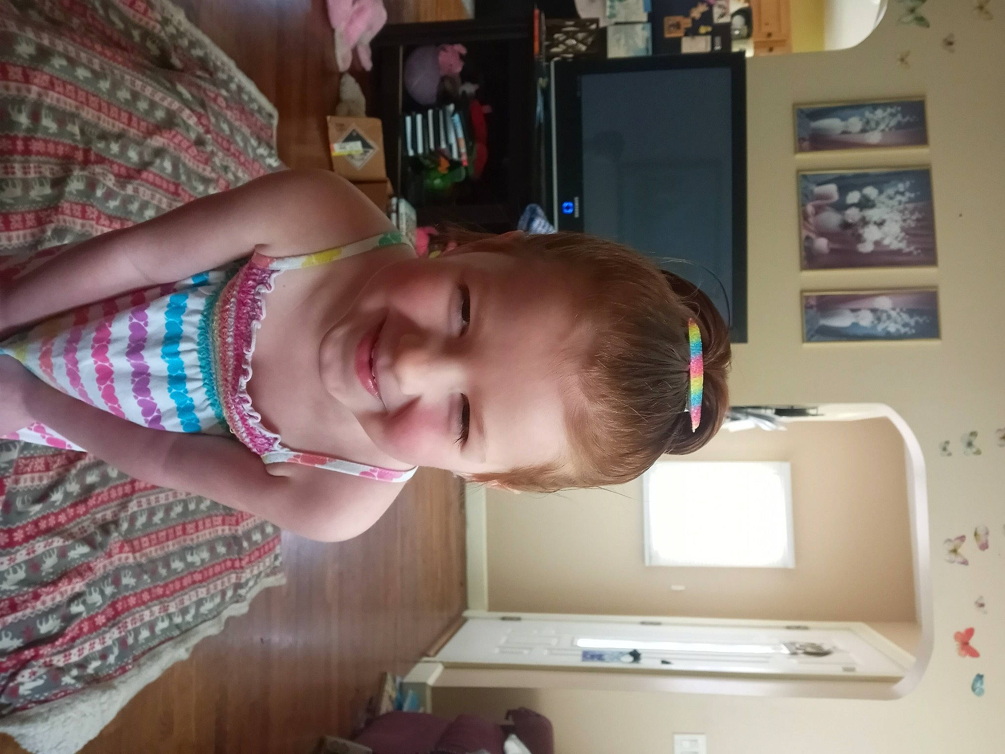 Connie is registered to the contest to win money with this photo: child, desk, ear, fun, happy, joy, office_equipment, office_supplies, pattern, peripheral, person, photocopier, picture_frame, printer, printer_tray, room, smile, space_bar, t_shirt, table