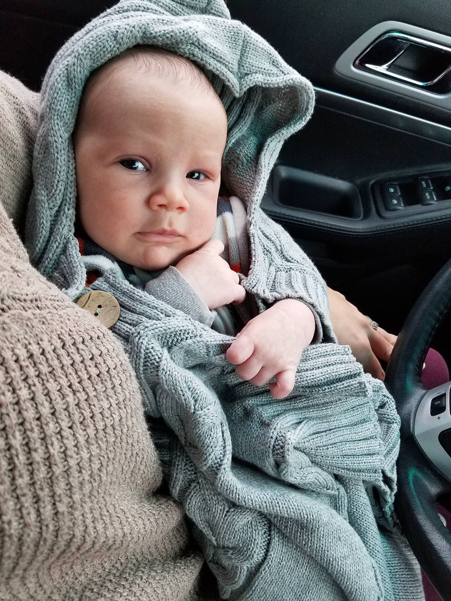 Hunter joined the competition — help win amazing prizes! auto_part, baby, baby_carriage, baby_in_car_seat, baby_products, car, car_seat, child, family_car, hand, hoodie, knitting, outerwear, person, product, sitting, skin, toddler, vehicle